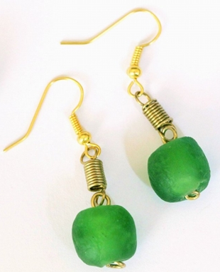  Recycled Glass Earrings in Green
